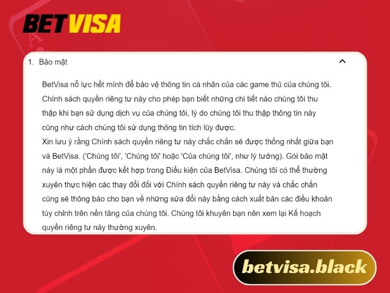 Chính sách bảo mật Betvisa