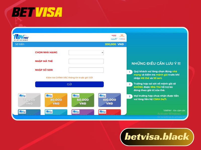 Nạp tiền Betvisa