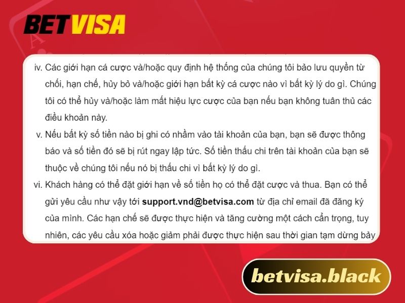 Điều khoản và điều kiện Betvisa