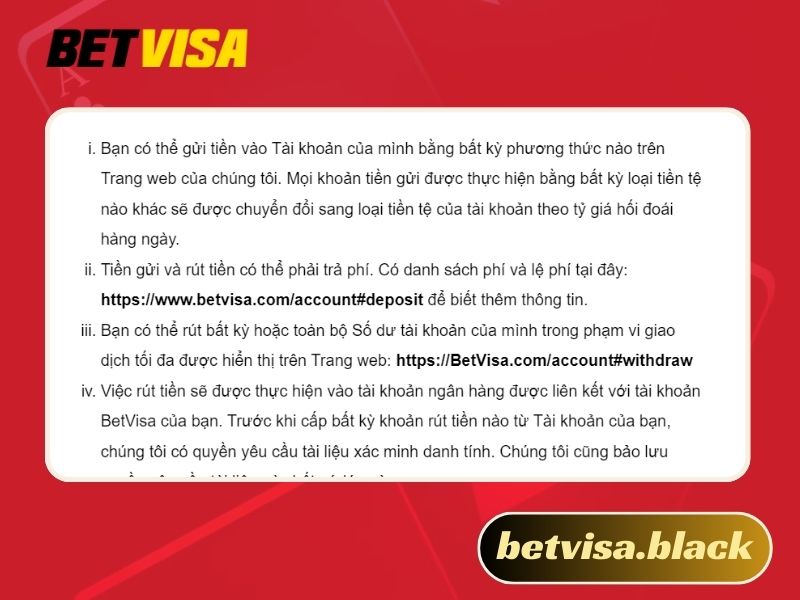 Điều khoản và điều kiện Betvisa